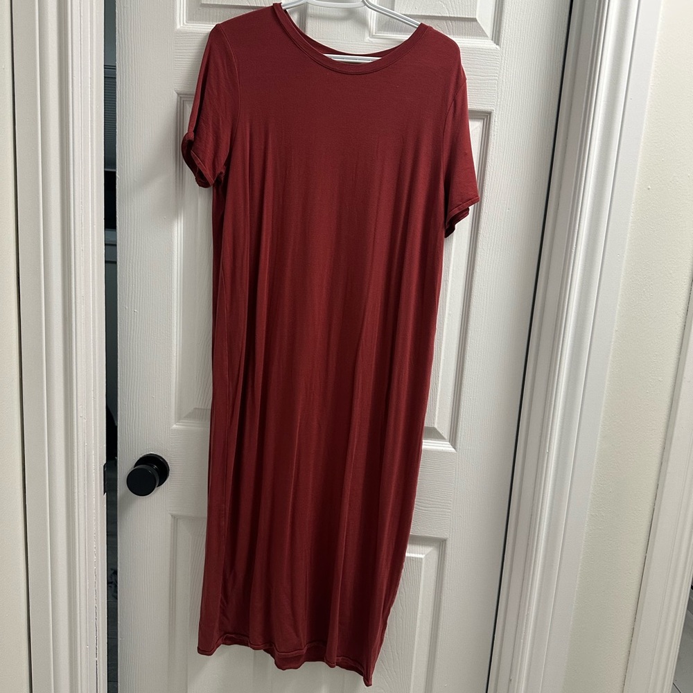 Women's long t shirt dress in burnt orange